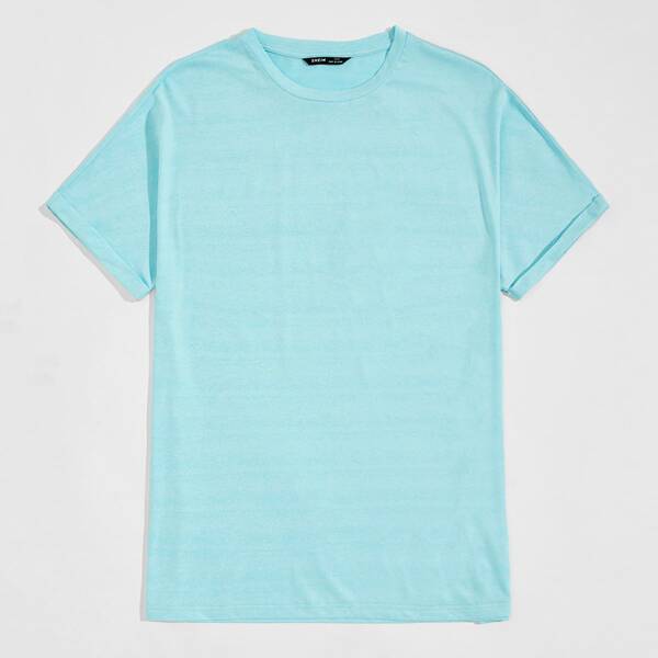 

Men Roll Up Sleeve Solid Tee, Mint blue