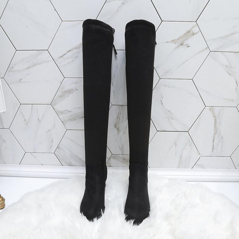

Thigh High Back Tie Chunky Boots, Black