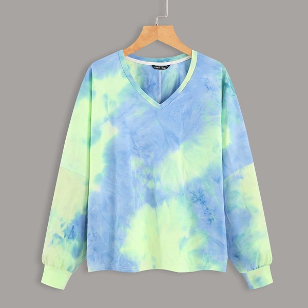 

V-neck Tie Dye Print Sweatshirt, Multicolor