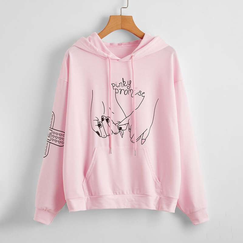 

Hand Graphic Oversized Hoodie, Baby pink