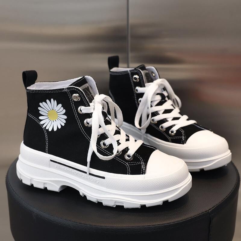 

High Top Lace Up Canvas Sneakers, Black