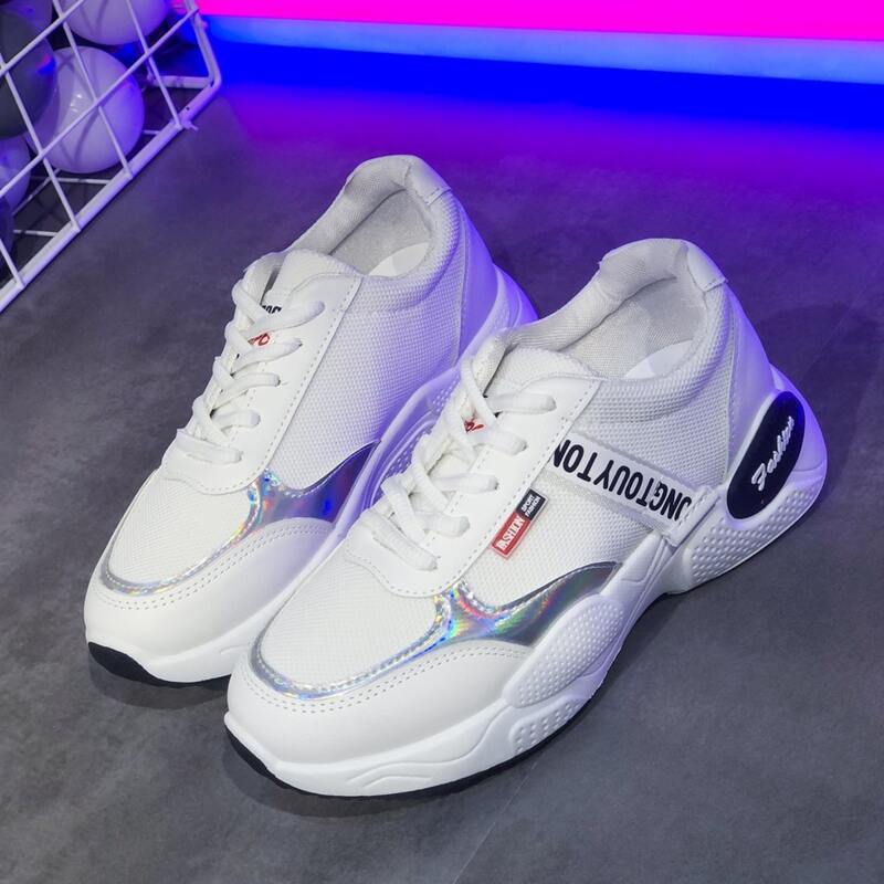 

Letter Tape Lace Up Chunky Sneakers, White