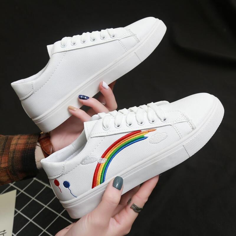

Rainbow & Balloon Skate Shoes, White