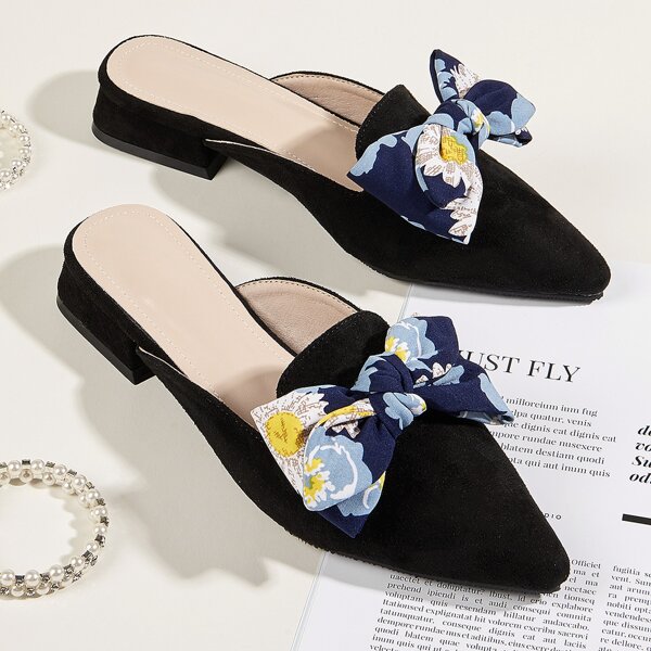 

Bow Decor Flat Mules, Black