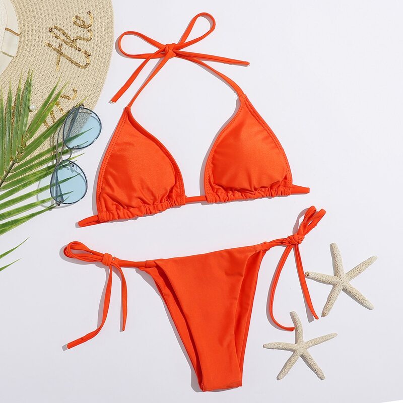 

Triangle Tie Side Bikini Swimsuit, Orange bright