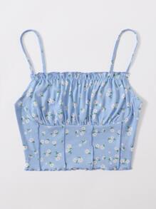 Soleia 抽褶胸褶邊吊帶上衣 - 淺藍色 - 查看 3