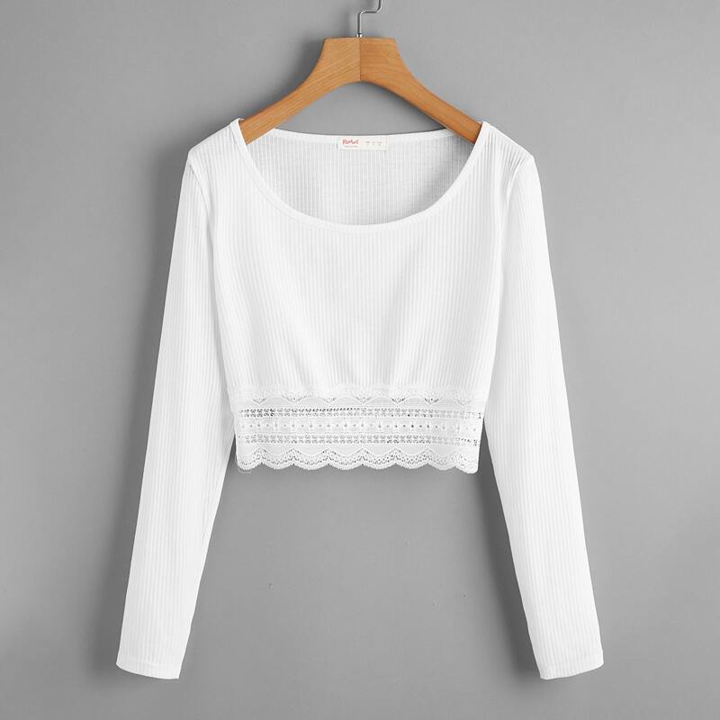 

Lace Hem Crop Tee, White