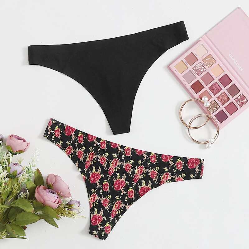 

2pack Floral Thong Set, Multicolor