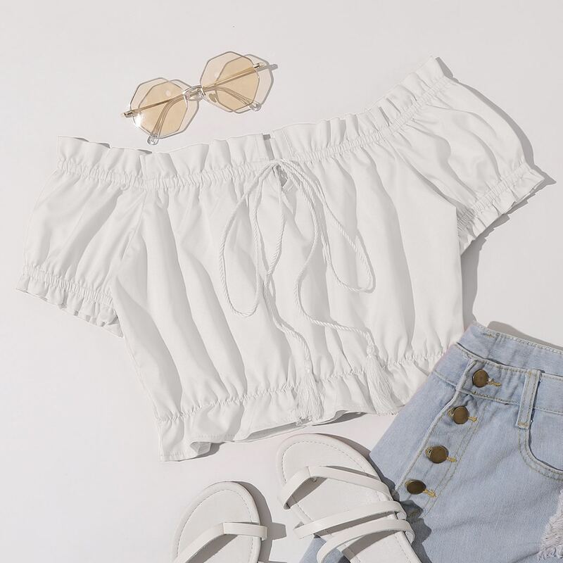 

Solid Tie Front Crop Top, White