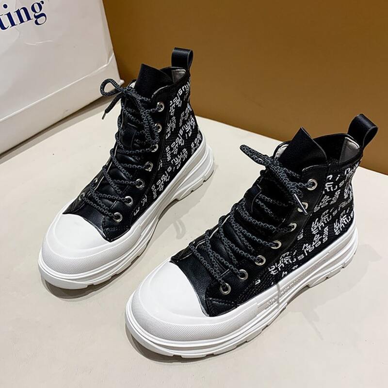 

Letter Graphic Lace-up Front Boots, Black