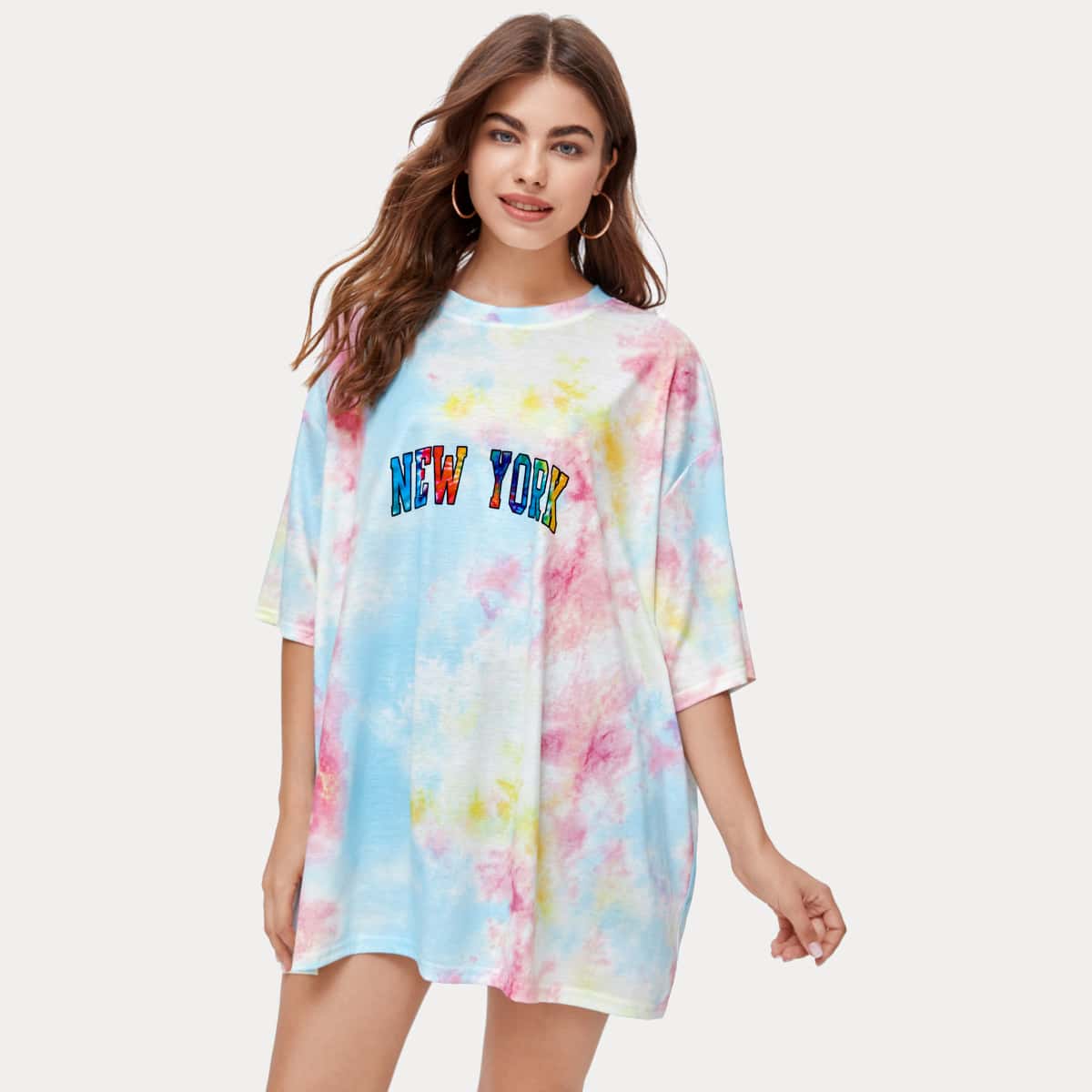 

Letter Graphic Tie Dye Oversized Tee, Multicolor