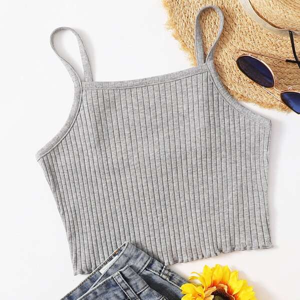 

Solid Rib-knit Cami Top, Light grey