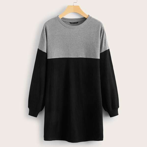 

Two Tone Drop Shoulder Tee Dress, Multicolor