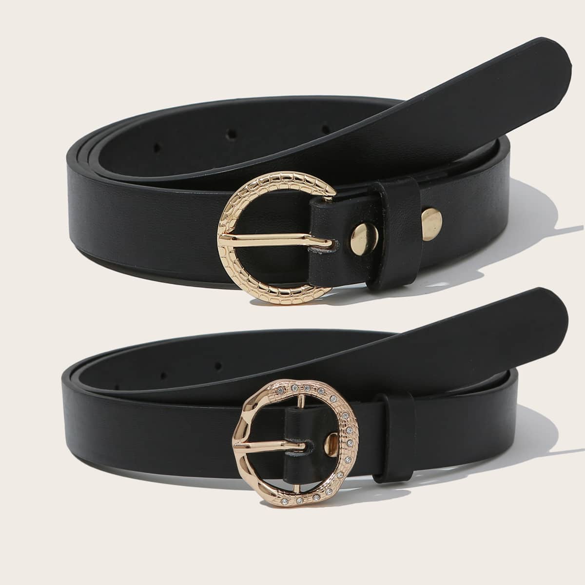 

2pcs Rhinestone Metal Buckle Belt, Black