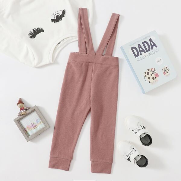 

Toddler Girls Solid High Waist Suspender Jumpsuit, Dusty pink