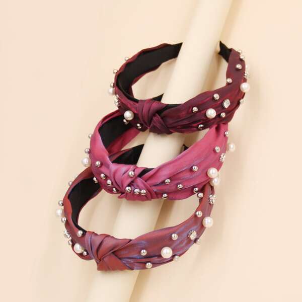 

3pcs Faux Pearl Decor Hair Hoop, Multicolor