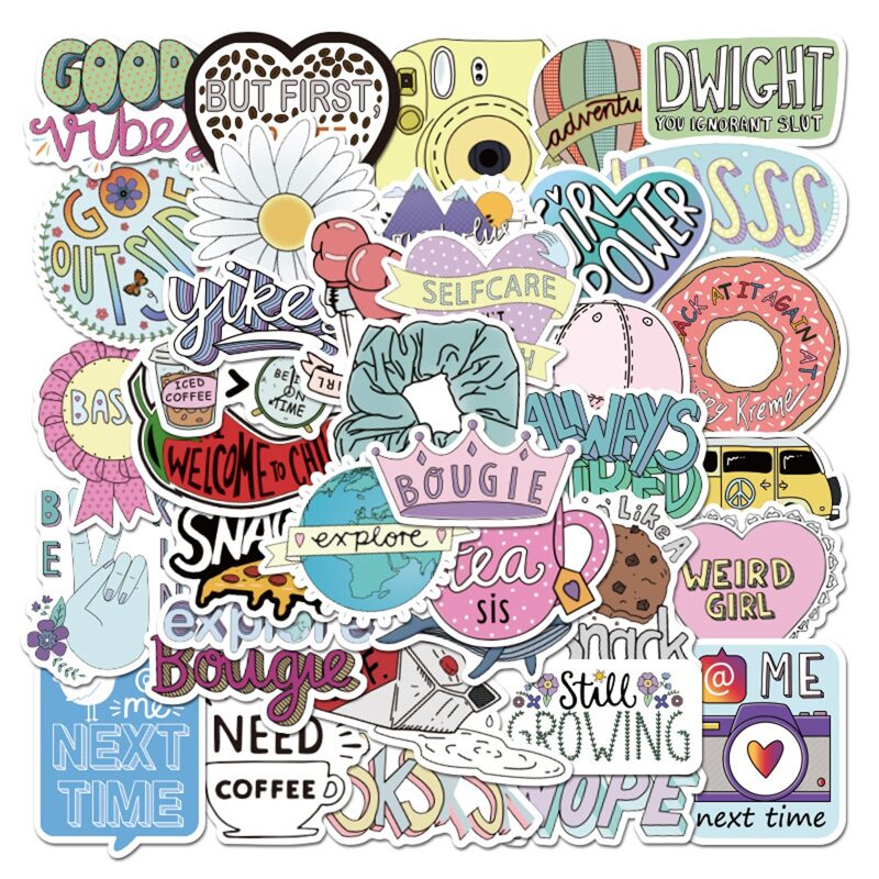 

50pcs Letter Graphic Sticker, Multicolor