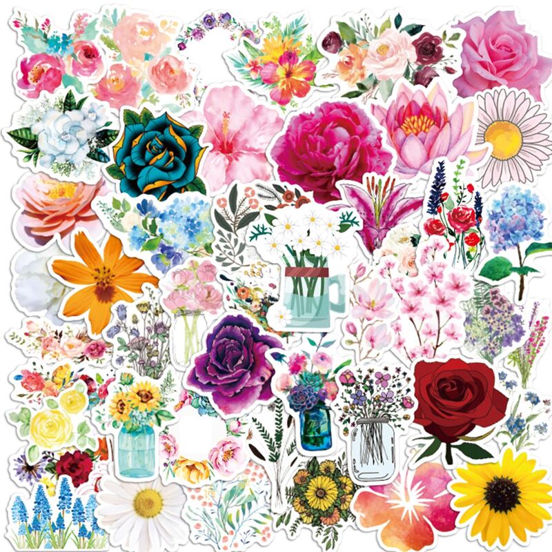 

50pcs Flower Print Sticker, Multicolor