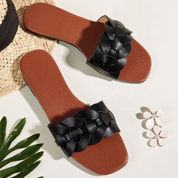 

Braided Open Toe Slide Sandals, Black