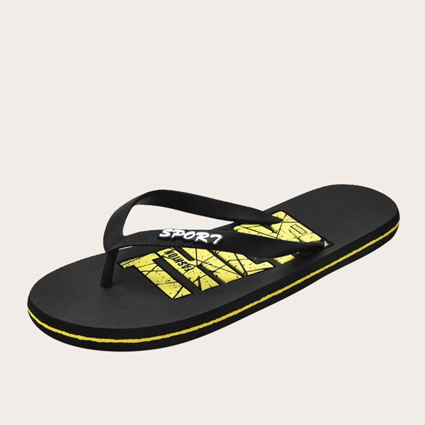 

Men Letter Detail Flip Flops, Black