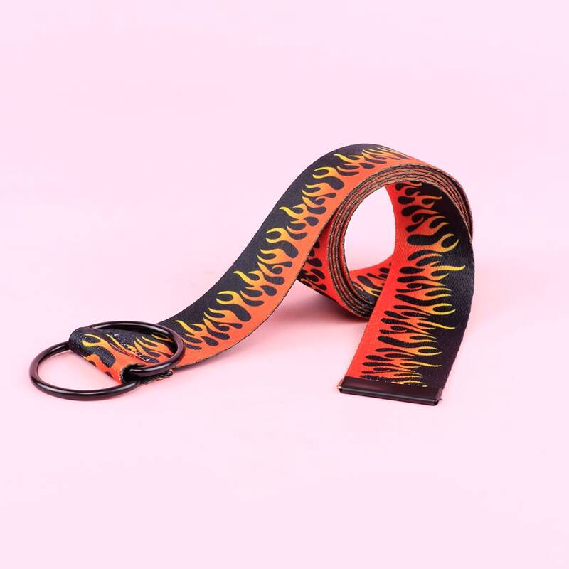 

Flame Pattern Tape Belt, Multicolor