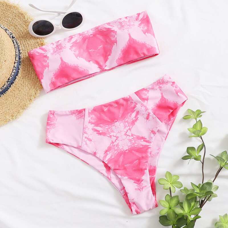 

Tie Dye High Waist Bikini Swimsuit, Pink
