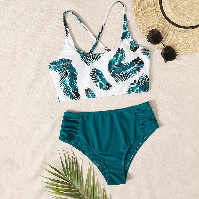 

Tropical Lace-up Back Bikini Swimsuit, Multicolor