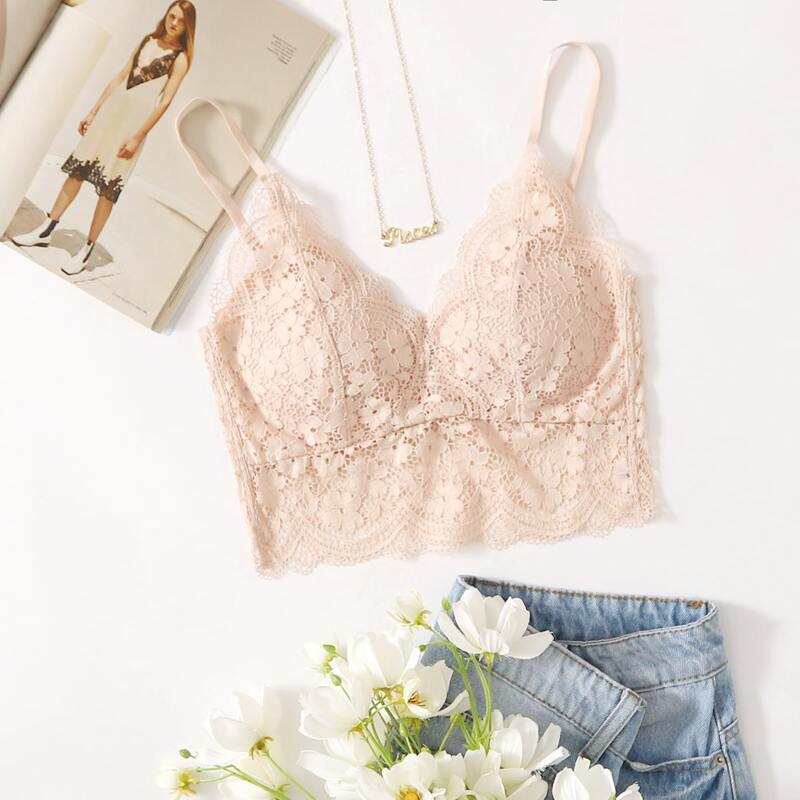

Floral Lace Bralette, Pastel baby pink