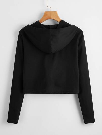 Solid Zip Up Hooded Jacket