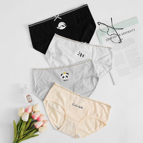 

4pack Panda & Letter Graphic Panty Set, Multicolor