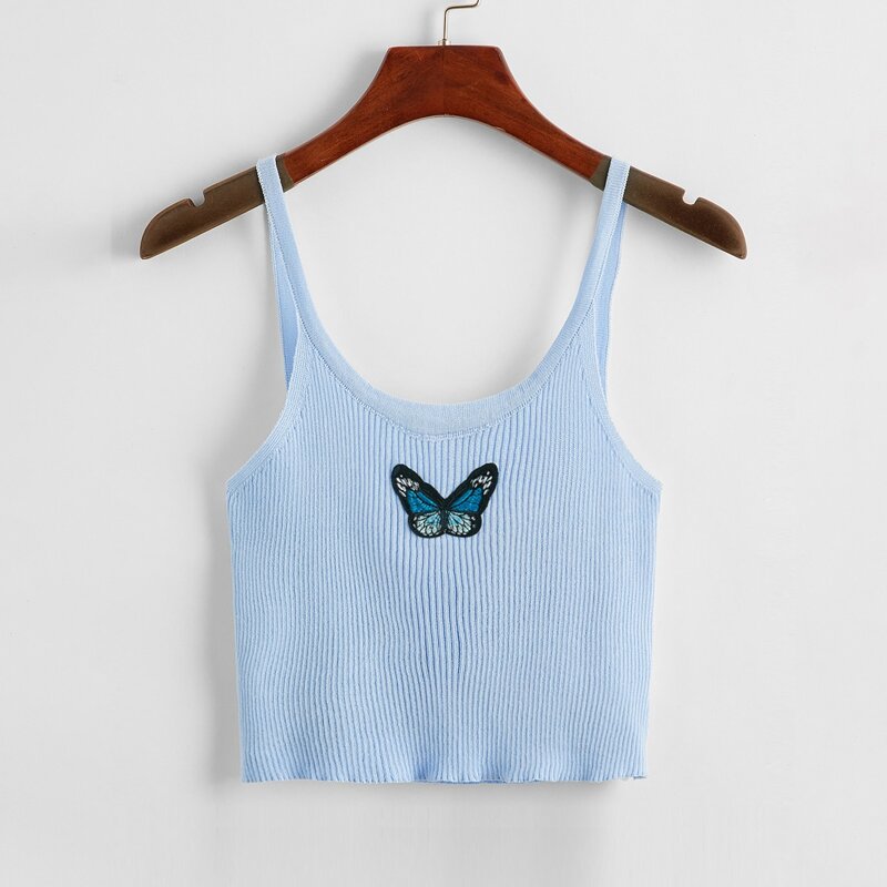 

Butterfly Embroidery Knit Cami Top, Baby blue