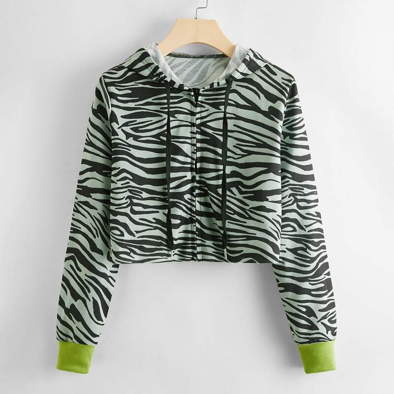 

Zebra Stripe Zip Up Hooded Jacket, Multicolor