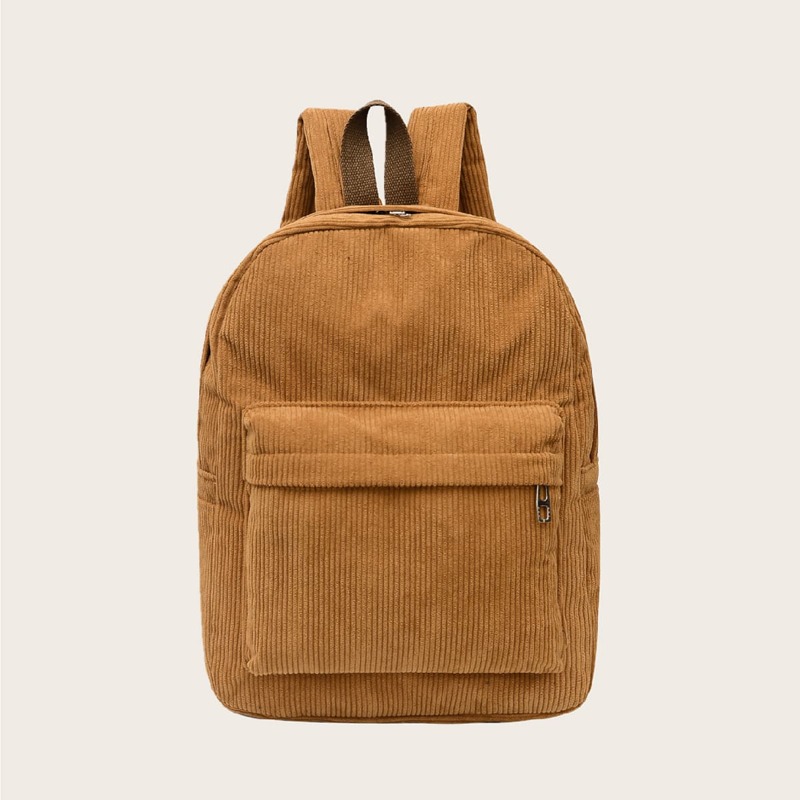 

Minimalist Pocket Front Corduroy Backpack, Brown
