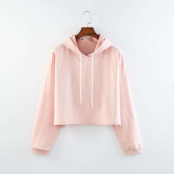 

Plus Solid Drawstring Drop Shoulder Hoodie, Baby pink