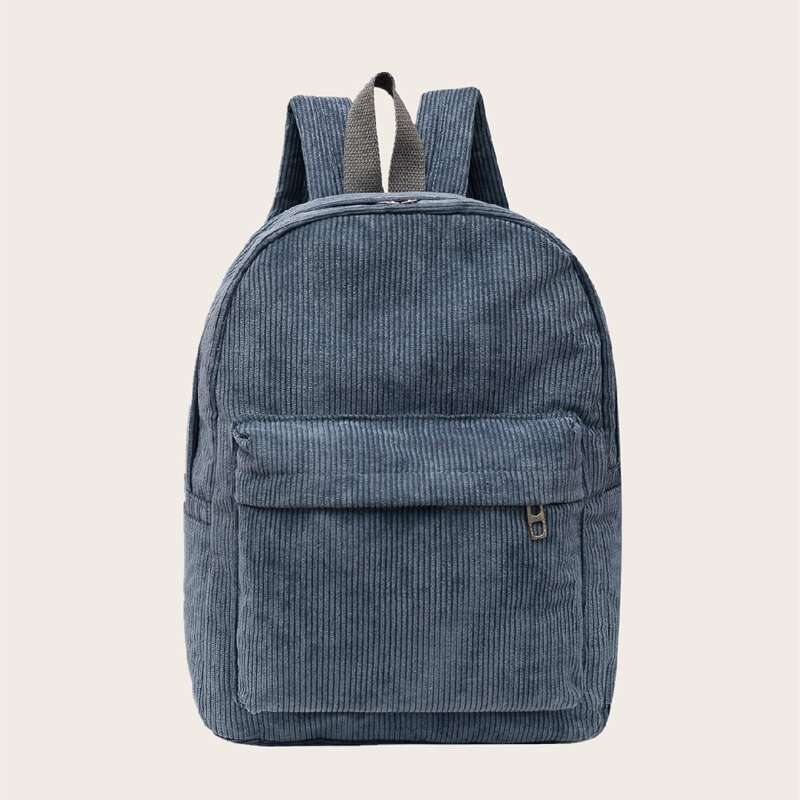 

Minimalist Pocket Front Corduroy Backpack, Blue