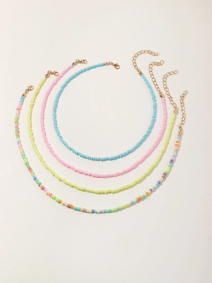 4pcs Cô gái Hỗn hợp Cơm Hạt Dây chuyền Để Trang Trí Hàng Ngày - Nhiều màu - Xem 1
