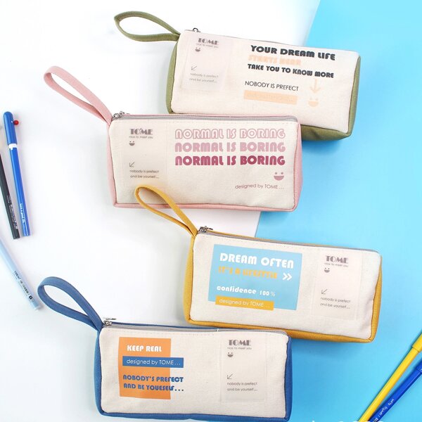 

1pc Slogan Graphic Random Pencil Bag, Multicolor