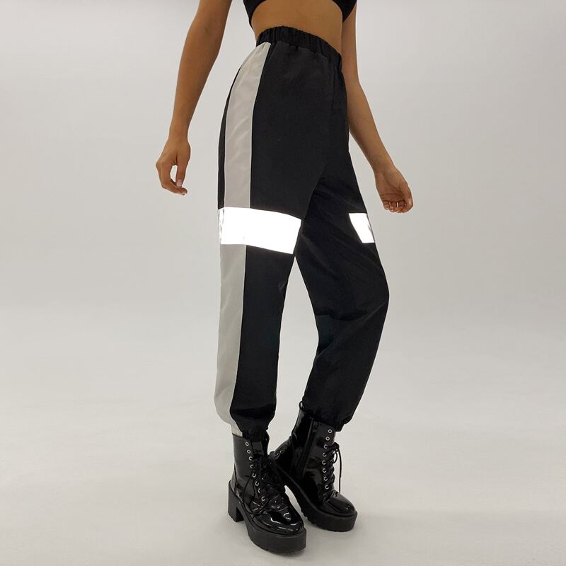 

Reflective Tape Windbreaker Joggers, Black