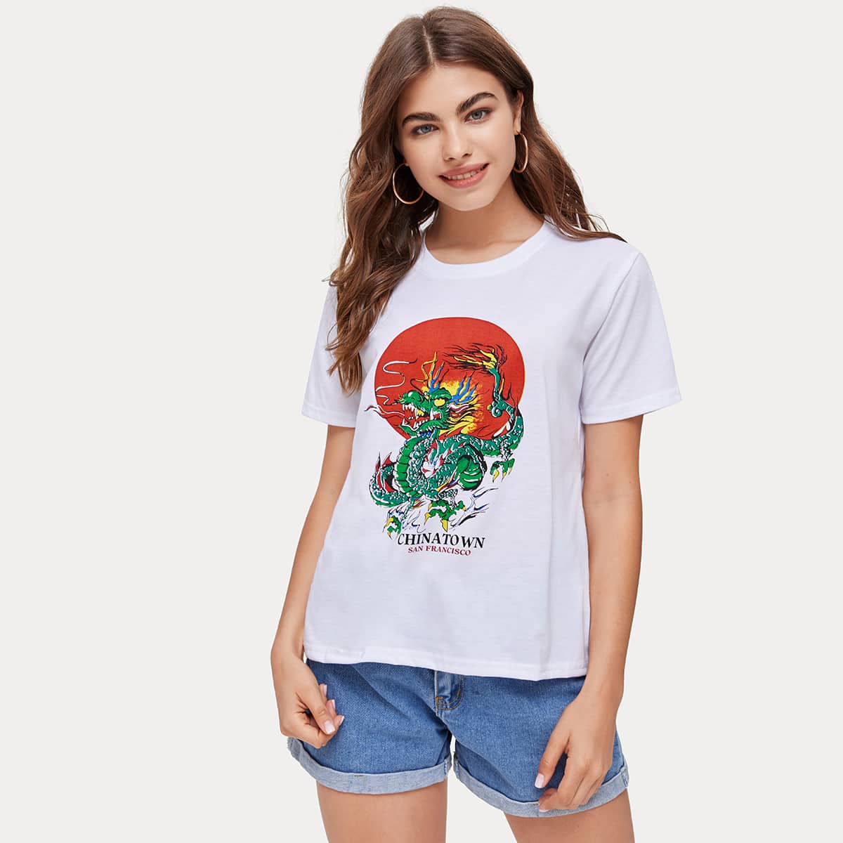 

Letter & Dragon Graphic Tee, White