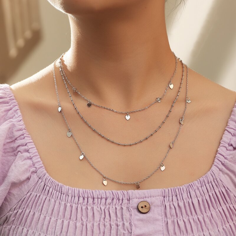 

Heart Charm Layered Necklace, Silver