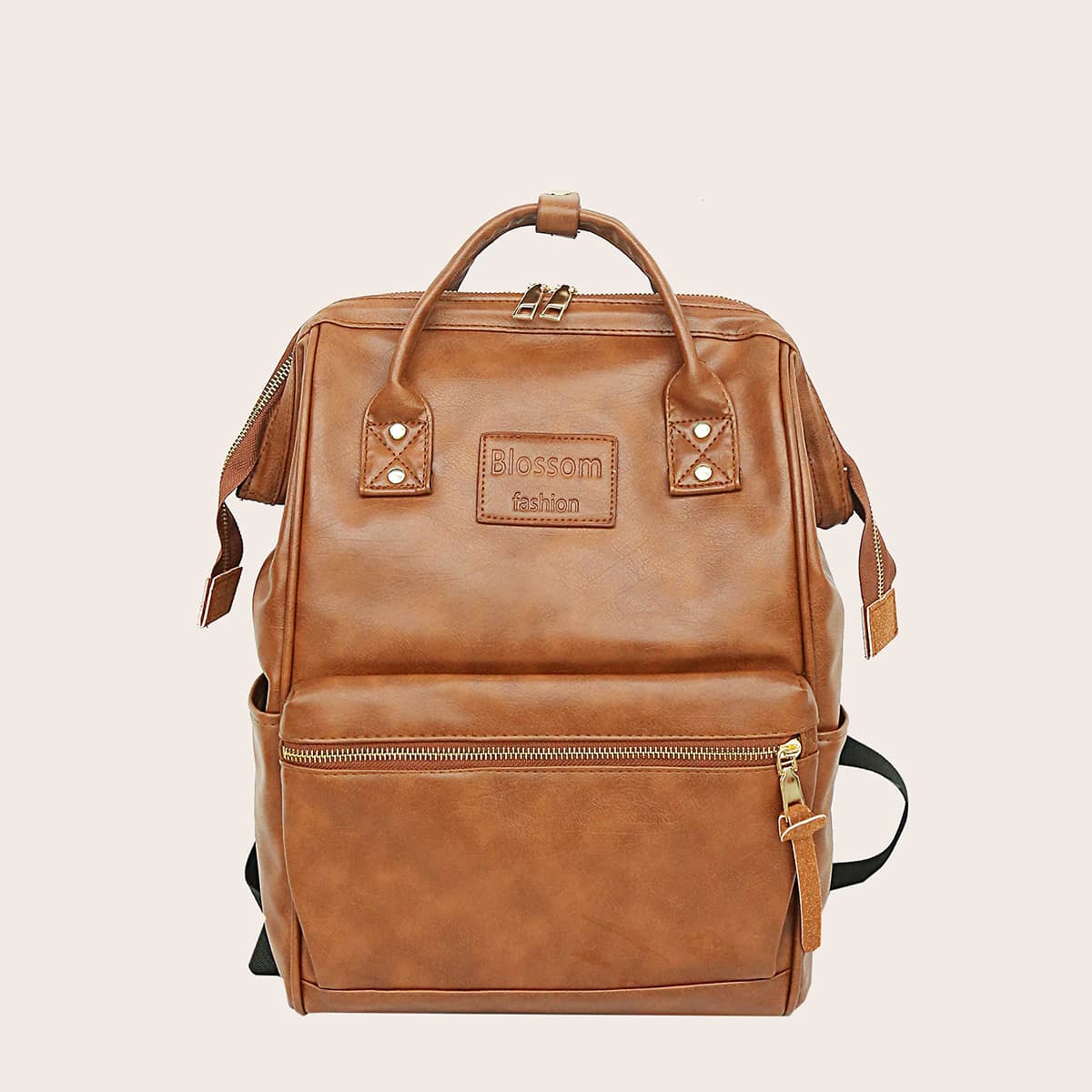 

Zipper Front Large Capacity Backpack, Brown