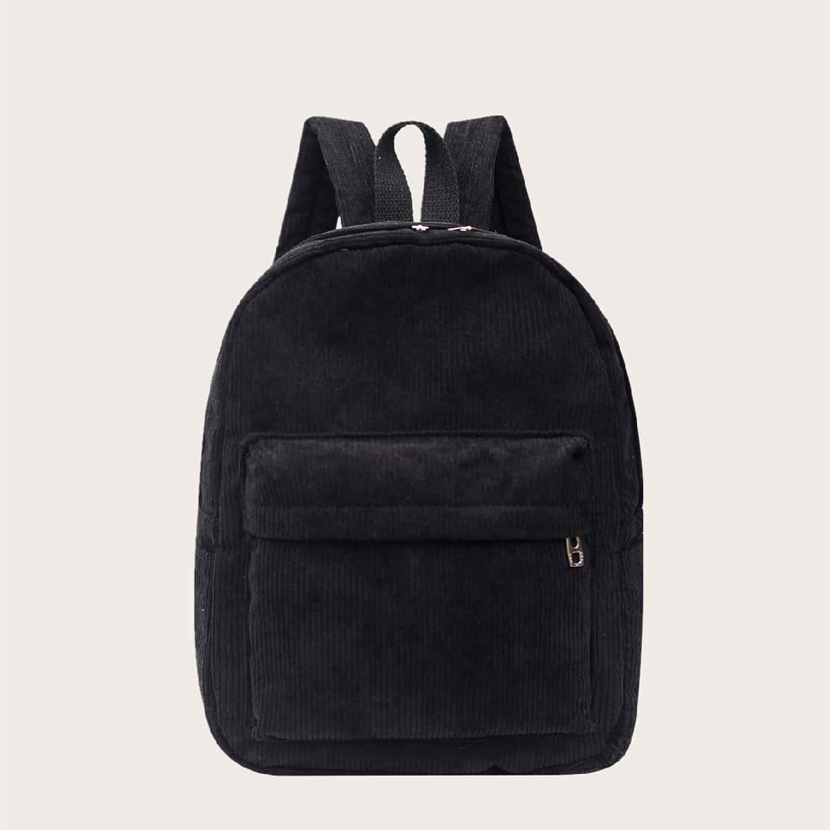 

Minimalist Pocket Front Corduroy Backpack, Black
