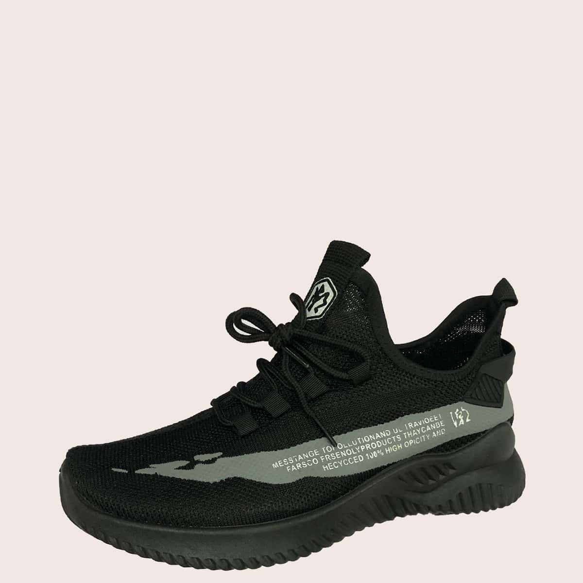 

Guys Lace Up Decor Letter Graphic Knit Sneakers, Black