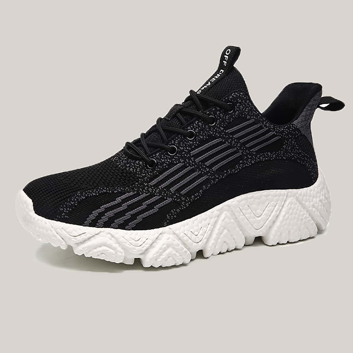 

Guys Lace-up Front Striped Graphic Knit Sneakers, Black