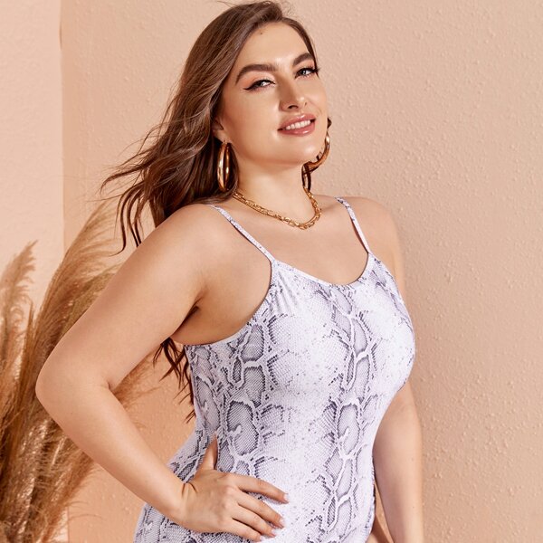 

Plus Snakeskin One Piece Swimsuit, White