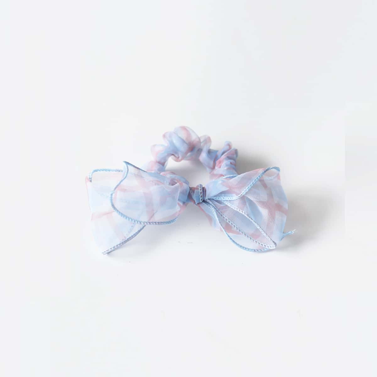 

1pc Plaid Bow Scrunchie, Blue