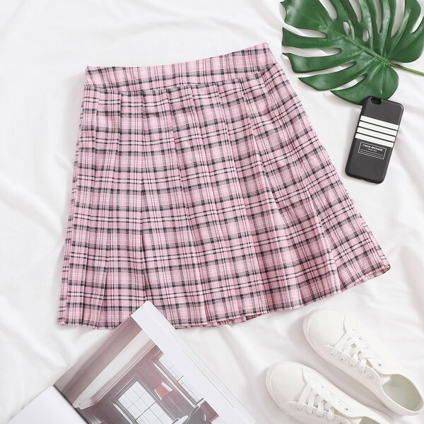 

Hidden Zipper Plaid Skirt, Multicolor