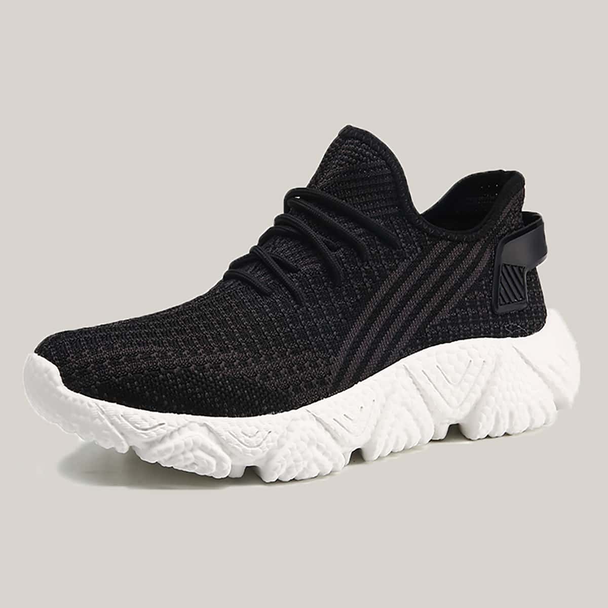 

Guys Lace Up Decor Knit Sneakers, Black