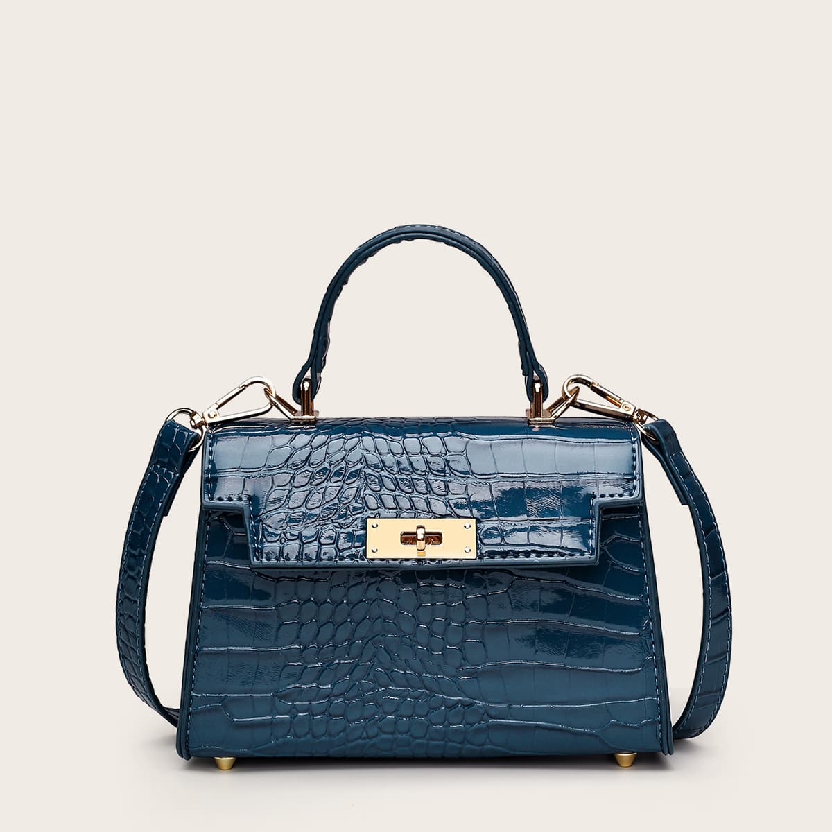 

Croc Embossed Top Handle Satchel Bag, Blue