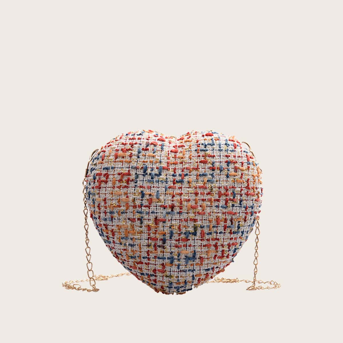 

Tweed Heart Chain Crossbody Bag, Multicolor